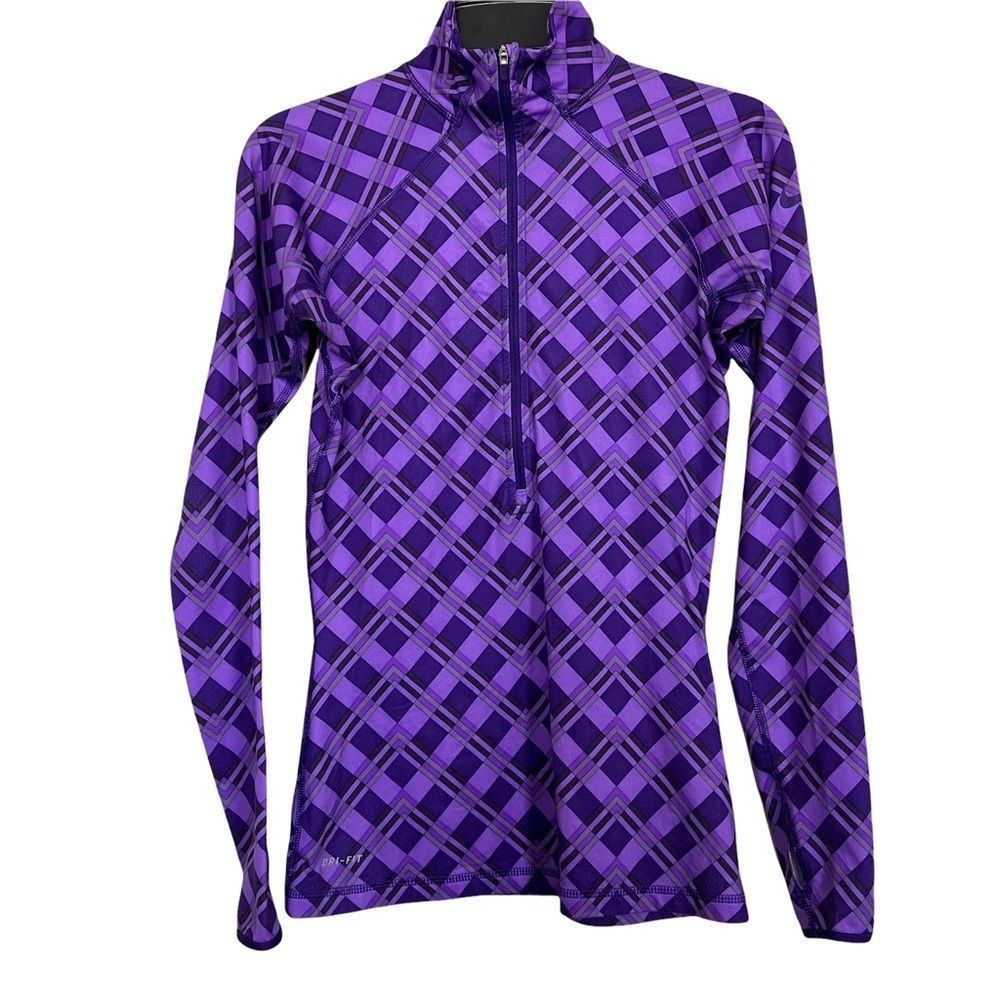 Nike Pro Dri-Fit Womens Sz S 1/2 ZIP Pullover Purple Geometric Print Top